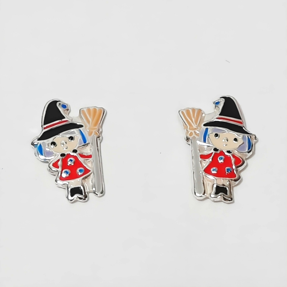 💎 2/$15 NWOT Sterling Silver Cute little Witch Post Back Earrings